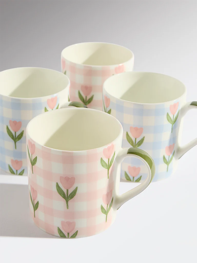 Westside Home Multicolour Floral Printed Mugs (Set of 4) - Image 3