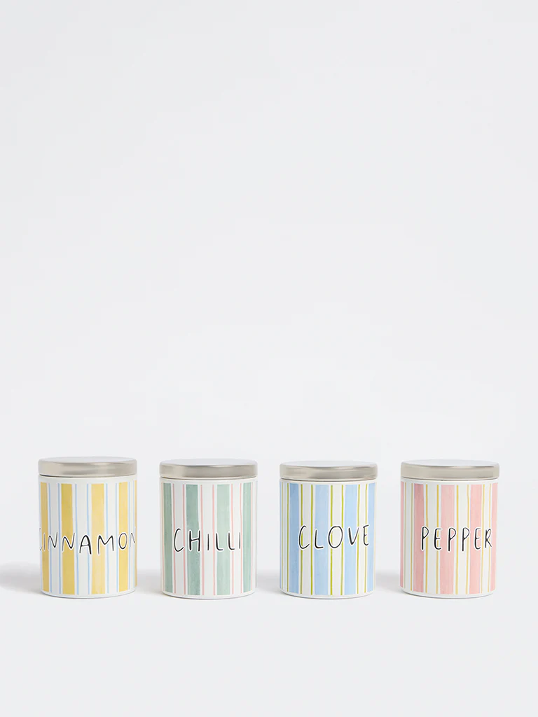 Westside Home Multicolour Stripe Pattern Spice Containers (Set of 4) - Image 2