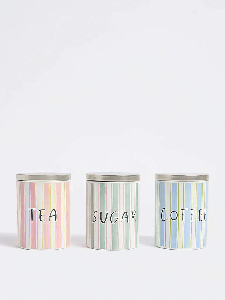 Westside Home Multicolour Stripe Pattern TCS Containers (Set of 3) - Image 2