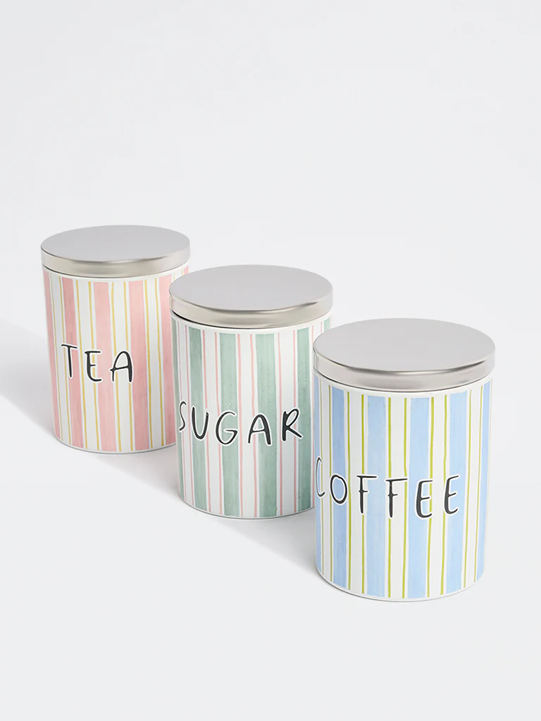 Westside Home Multicolour Stripe Pattern TCS Containers (Set of 3) - Image 3