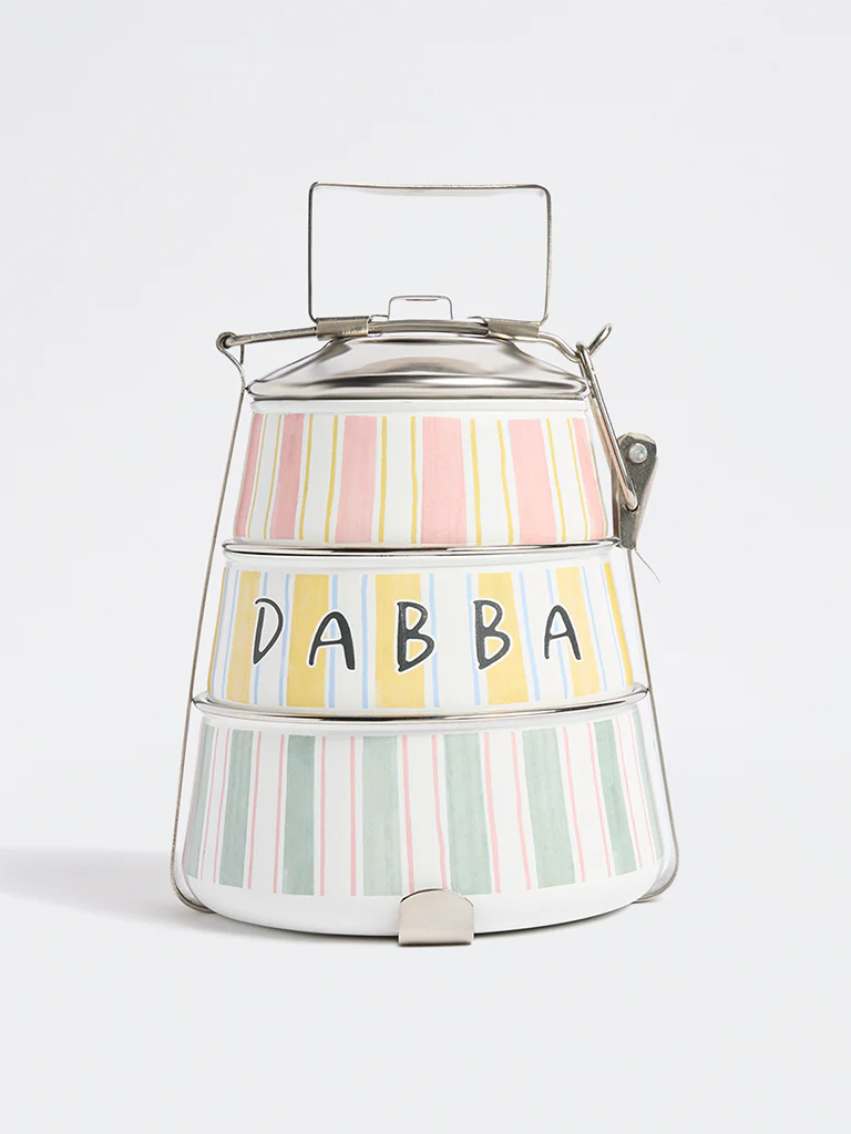 Westside Home Multicolour Stripe Pattern Three-Tiered Dabba - Image 2