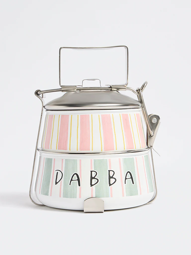 Westside Home Multicolour Stripe Pattern Two-Tiered Dabba - Image 2