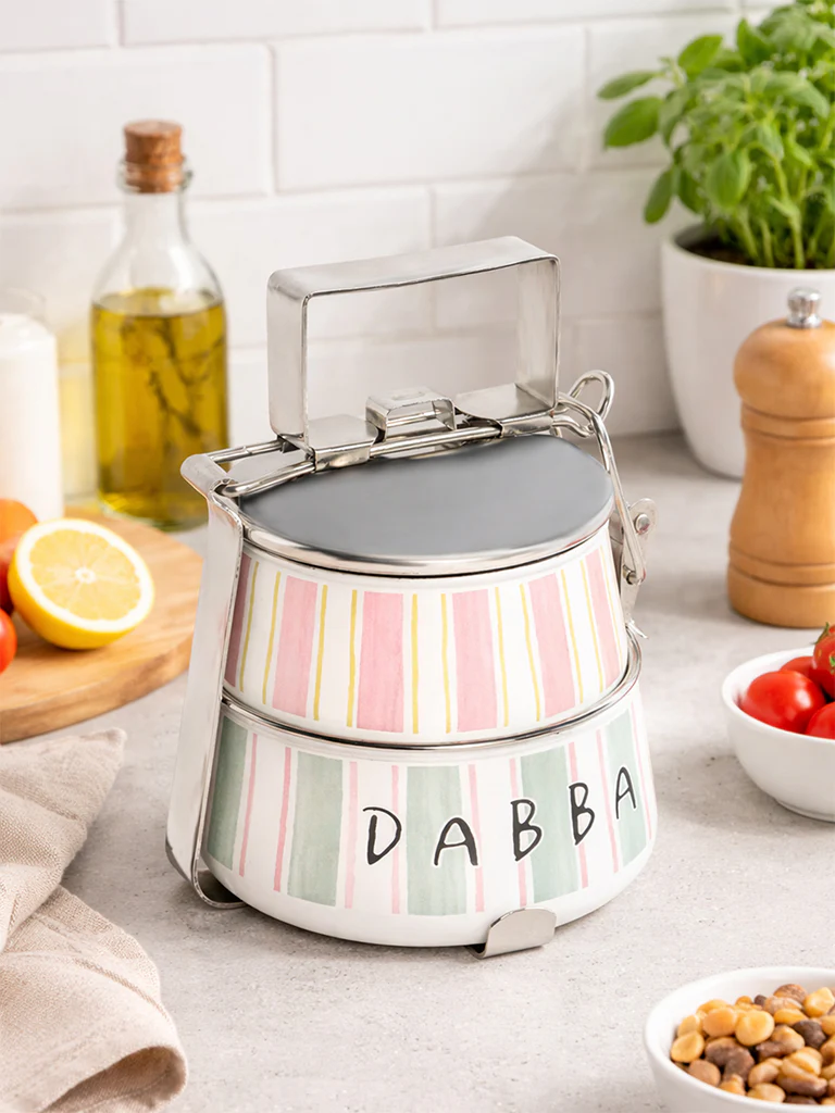 Westside Home Multicolour Stripe Pattern Two-Tiered Dabba - Image 5