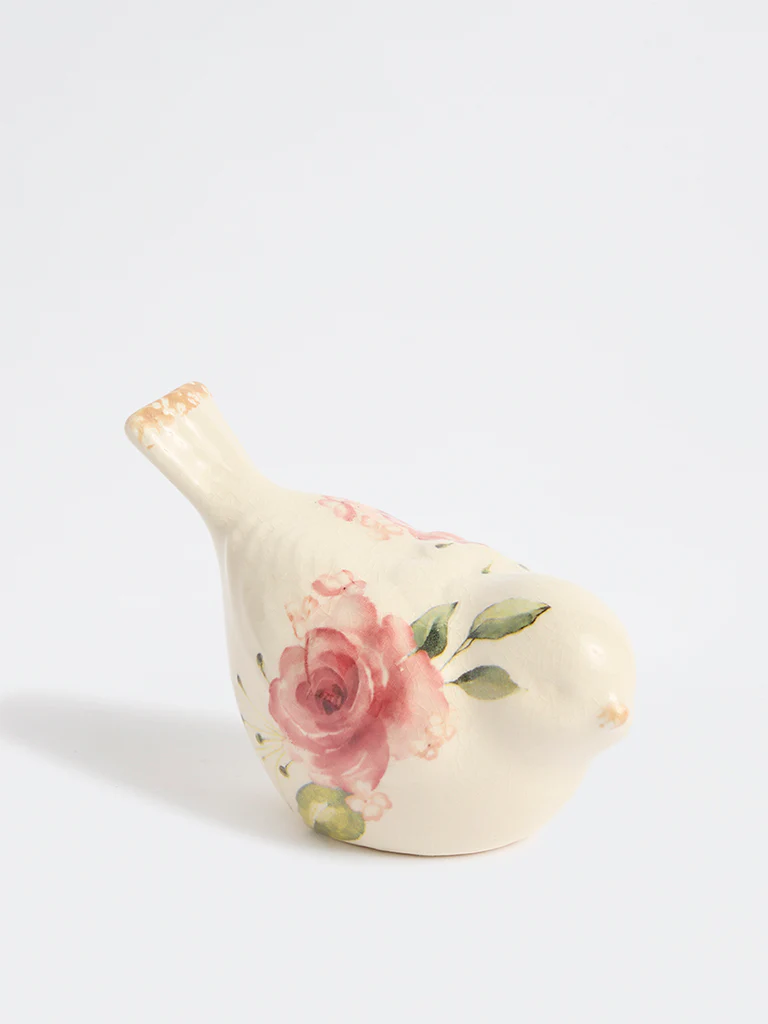Westside Home Off-White Ceramic Floral Pattern Bird Decorative Object - Image 2