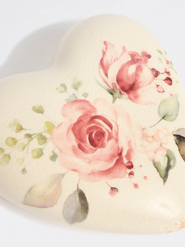 Westside Home Off-White Ceramic Floral Pattern Heart Decorative Object - Image 3