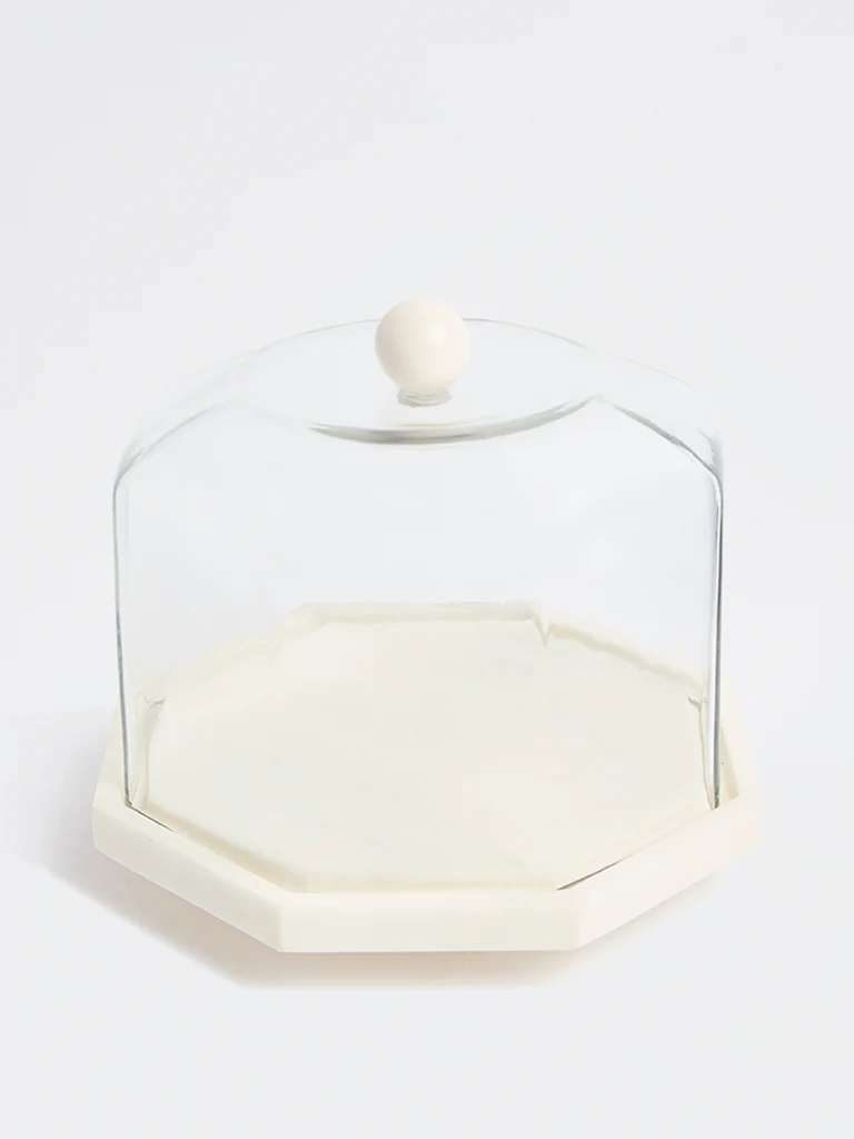 Westside Home Off-White Hexagonal Marble Cloche with Glass - Image 2
