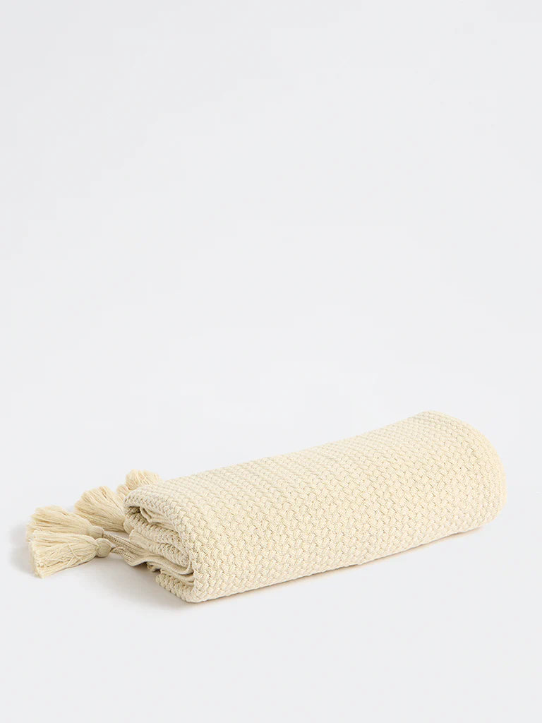 Westside Home Off-White Knit-Textured Throw - Image 2
