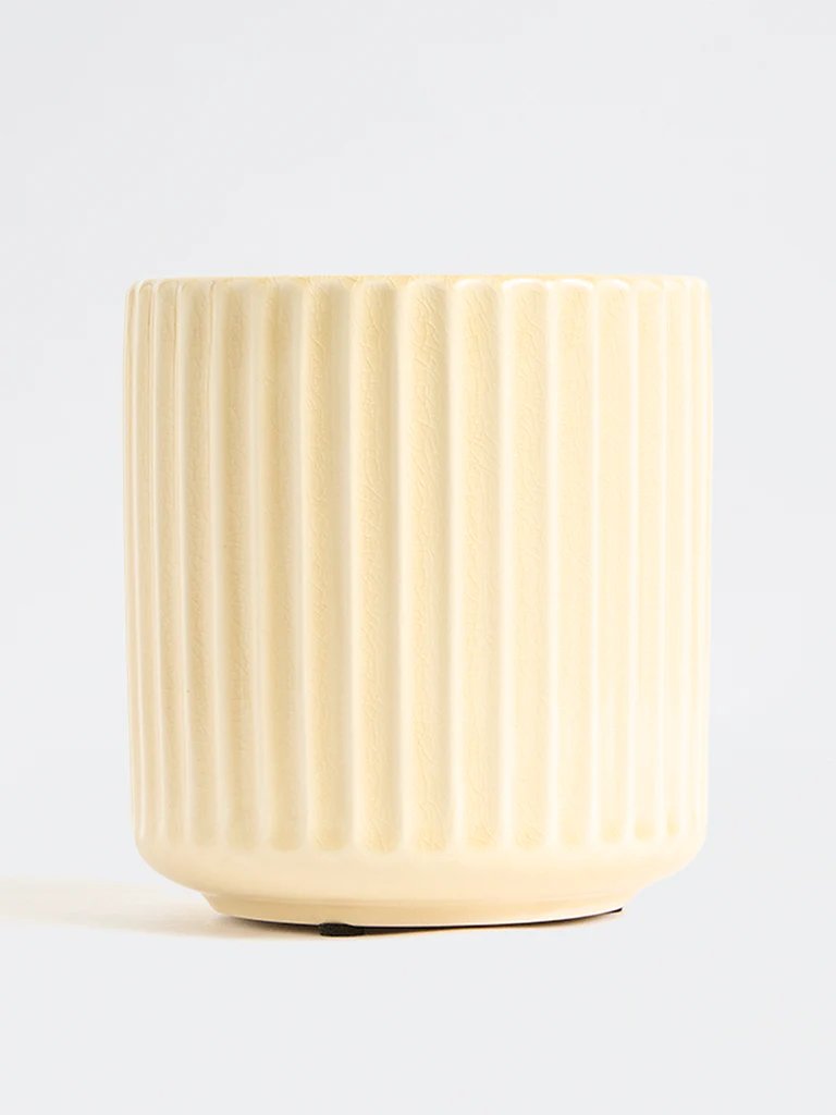 Westside Home Off White Striped Ceramic Planter