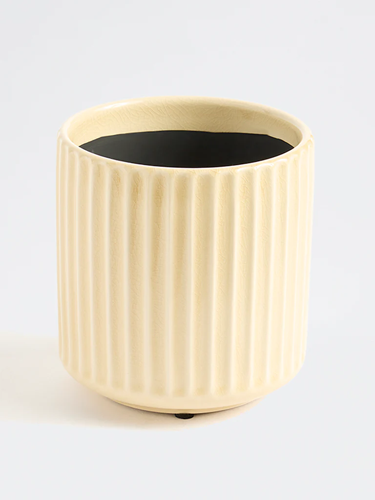 Westside Home Off White Striped Ceramic Planter - Image 2