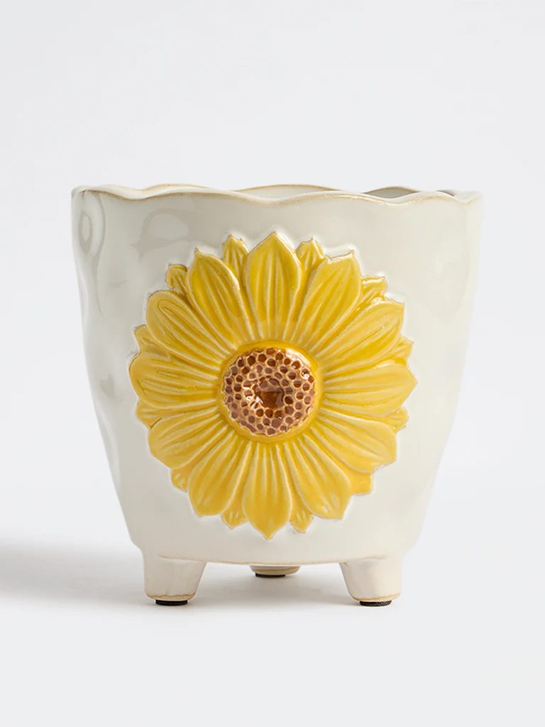 Westside Home Off-White Sunflower Design Pot