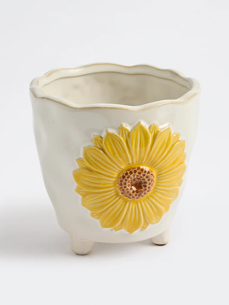 Westside Home Off-White Sunflower Design Pot - Image 2