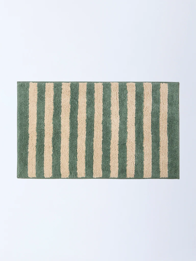 Westside Home Olive Stripe Pattern Bath Mat