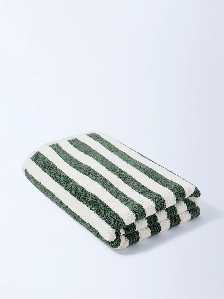 Westside Home Olive Stripe Pattern Bath Towel - Image 2