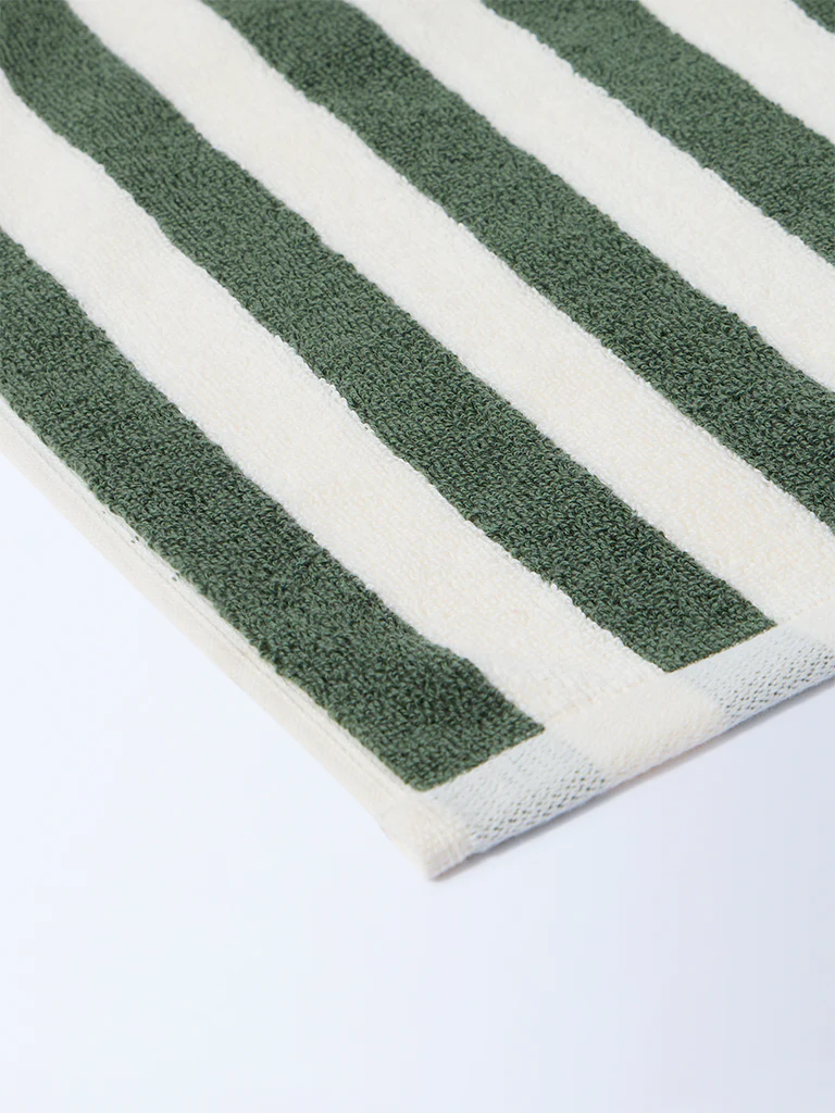 Westside Home Olive Stripe Pattern Bath Towel - Image 3