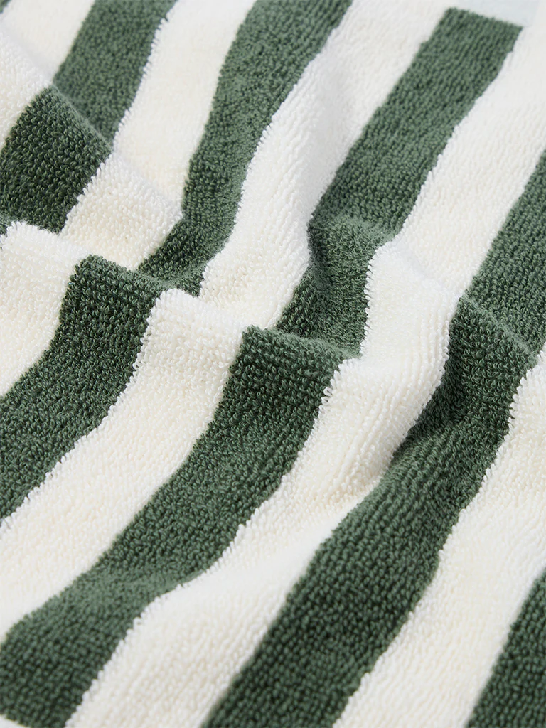 Westside Home Olive Stripe Pattern Face Towels (Set of 2) - Image 3