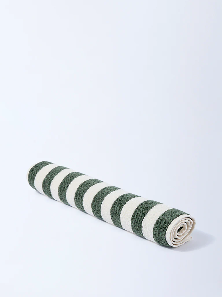 Westside Home Olive Stripe Pattern Hand Towel - Image 2