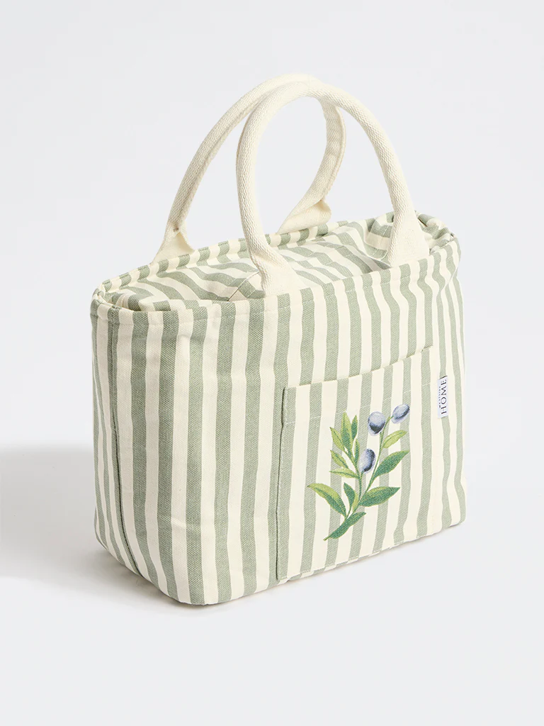 Westside Home Olive Stripe Pattern Lunch Bag - Image 2