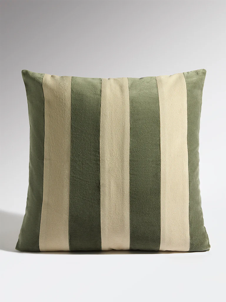 Westside Home Olive Stripe Printed Cushion Cover - Image 2
