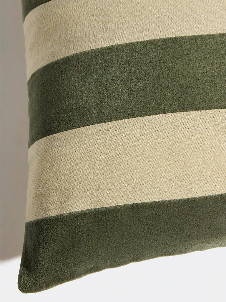 Westside Home Olive Stripe Printed Cushion Cover - Image 4