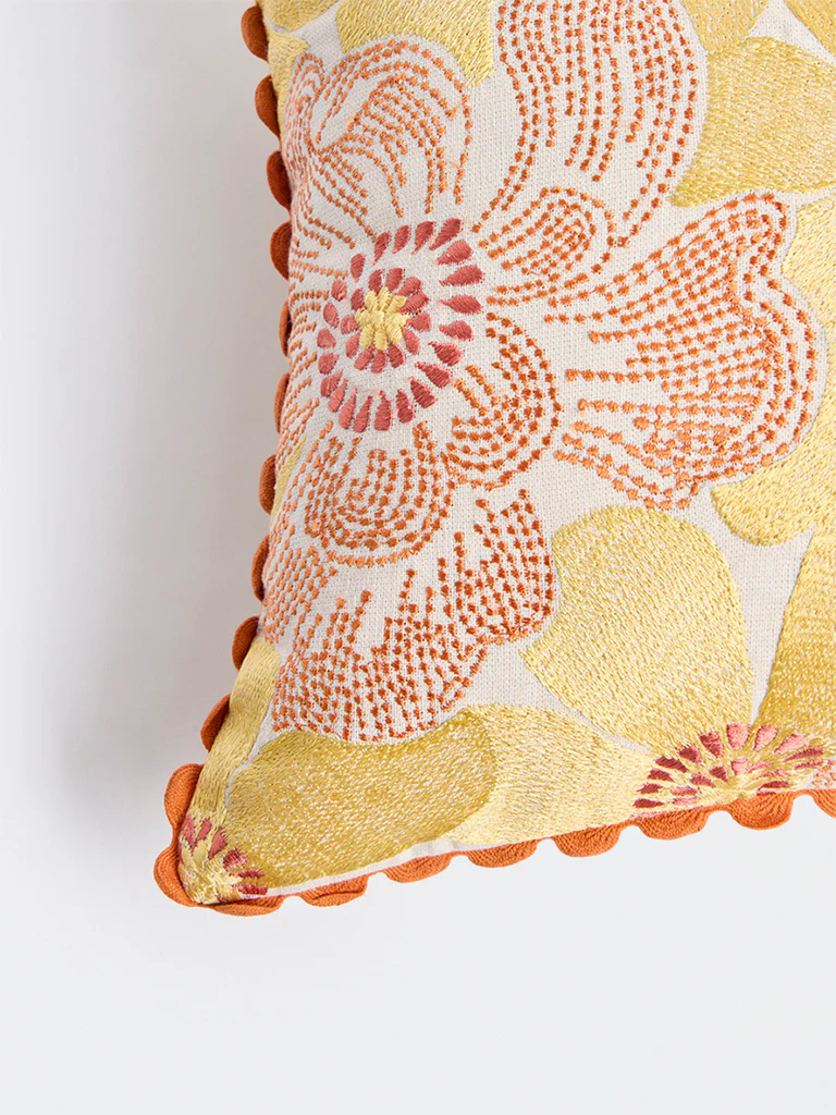 Westside Home Orange Floral Design Cushion Cover - Image 3