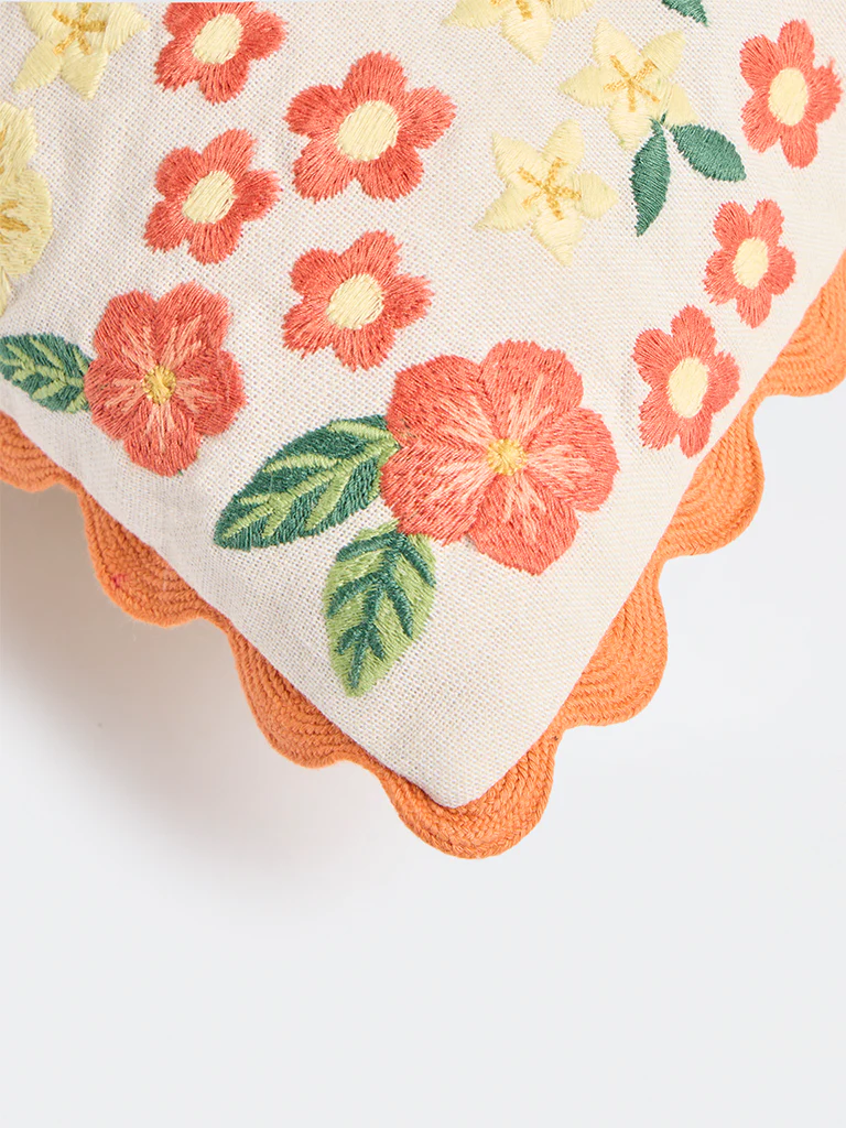 Westside Home Orange Floral Embroidered Cushion Cover - Image 3