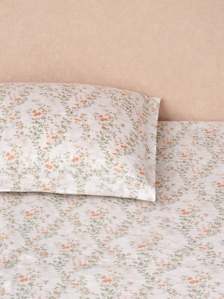 Westside Home Orange Foliage Pattern King Bed Sheet Set