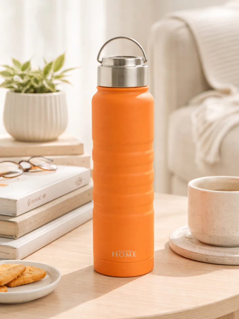 Westside Home Orange Ribbed Water Bottle
