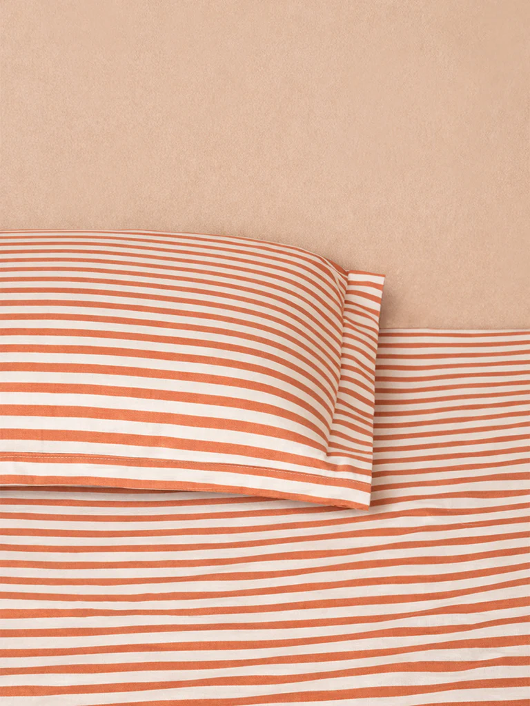 Westside Home Orange Stripe Printed King Bed Sheet Set