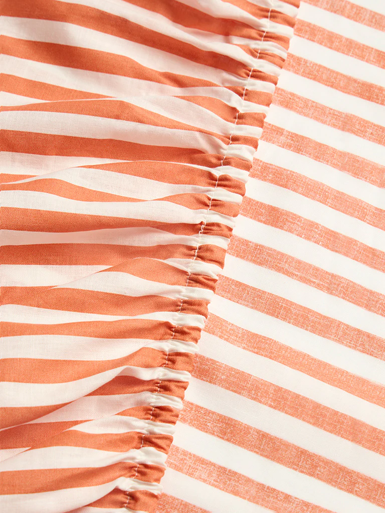 Westside Home Orange Stripe Printed Queen Bed Sheet Set - Image 3