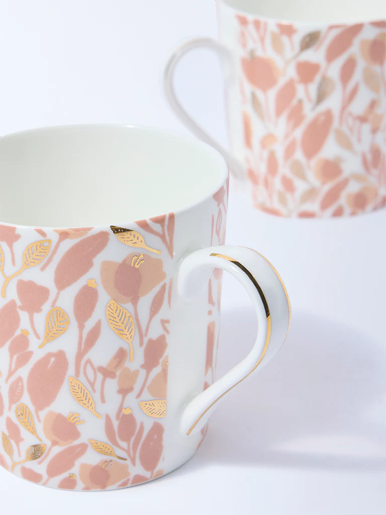 Westside Home Peach Foliage Pattern Devonia Mugs (Set of 2) - Image 3
