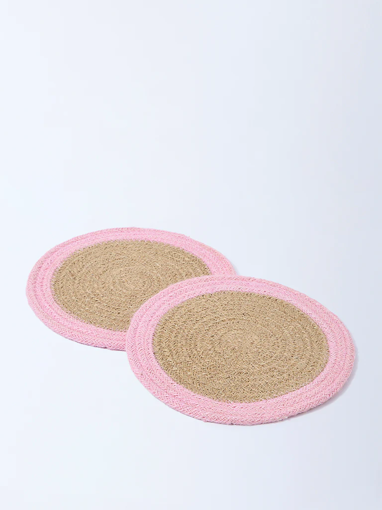 Westside Home Pink Coir Fibre Trivets (Set of 2) - Image 2