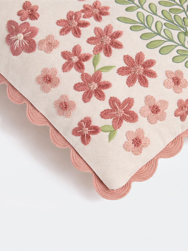Westside Home Pink Floral Embroidered Cushion Cover - Image 3