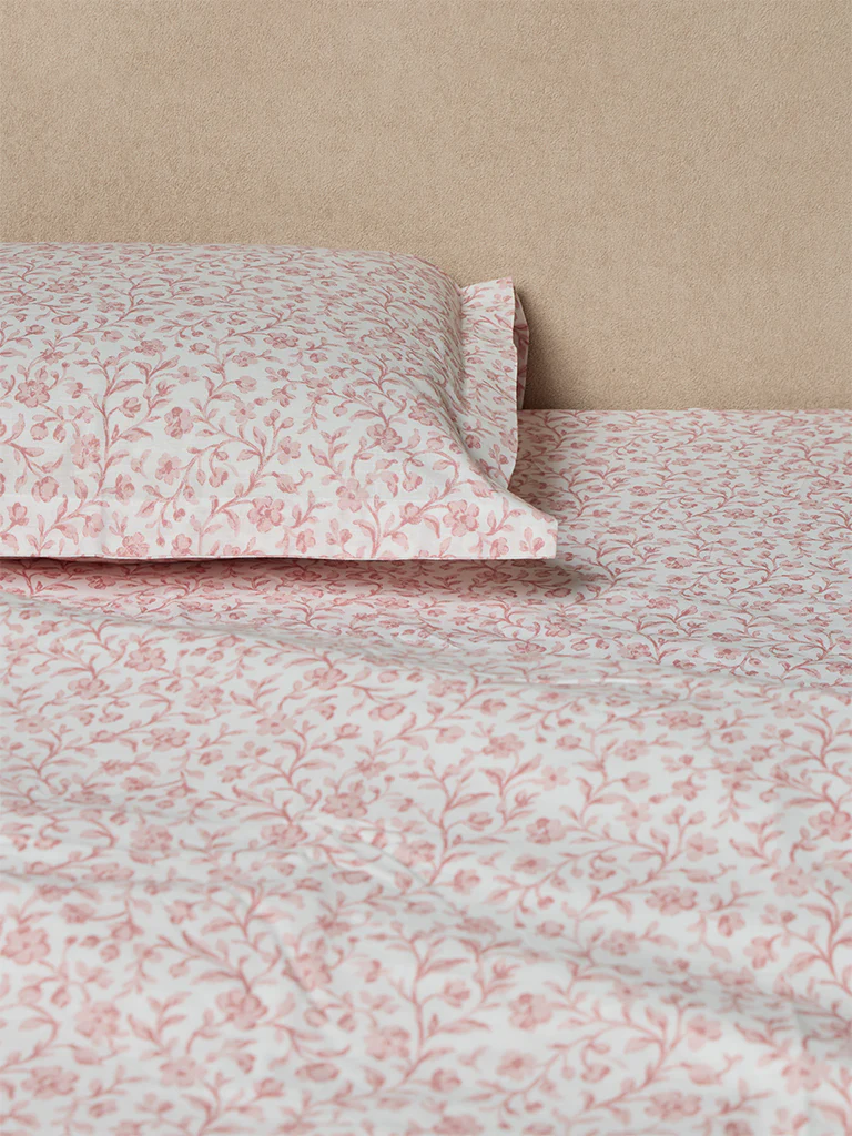 Westside Home Pink Floral Pattern Queen Bed Sheet Set