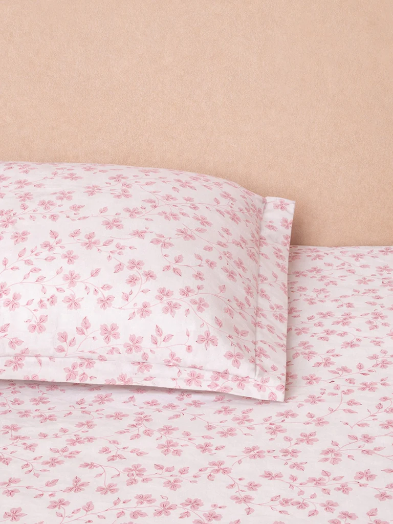 Westside Home Pink Floral Printed Double Bed Sheet Set