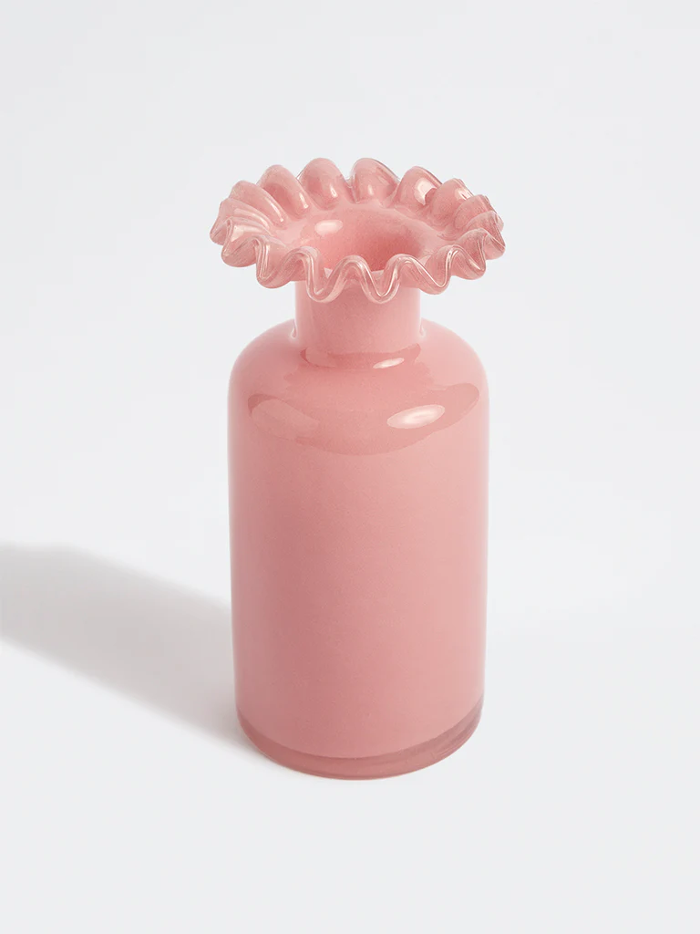 Westside Home Pink Flower Glass Bottle Vase - Image 2