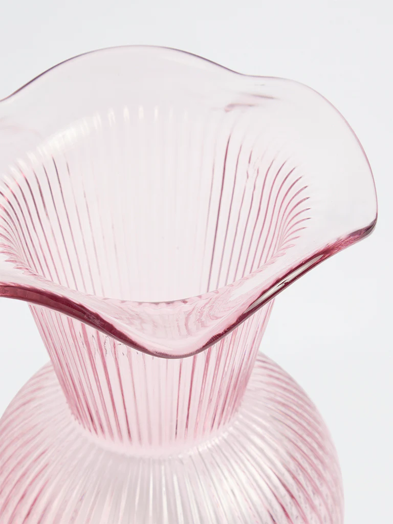 Westside Home Pink Frilled Ribbed-Textured Glass Vase - Image 3