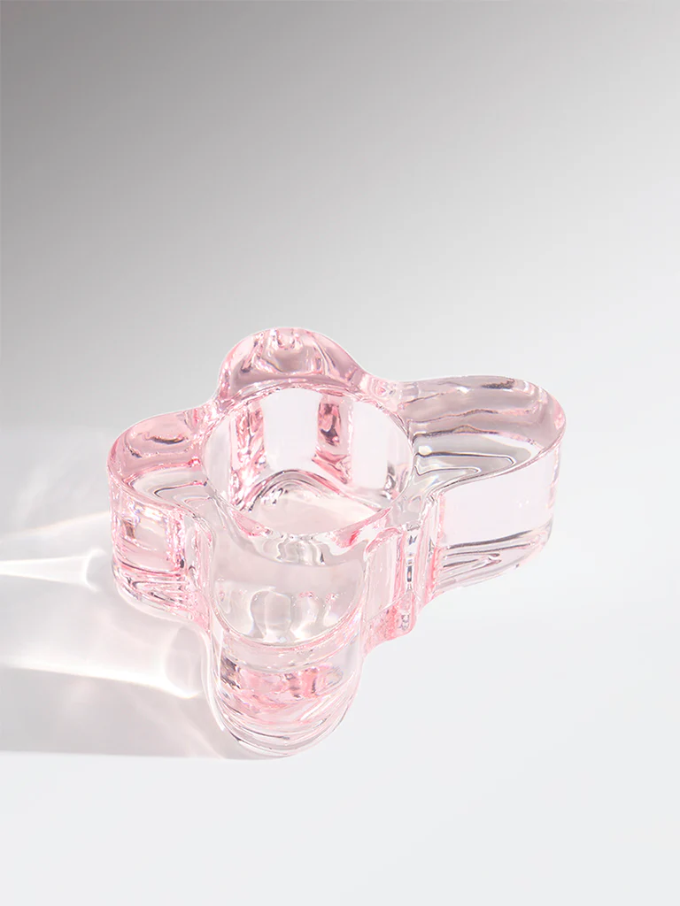 Westside Home Pink Glass Butterfly Tealight Candle Holder - Image 2