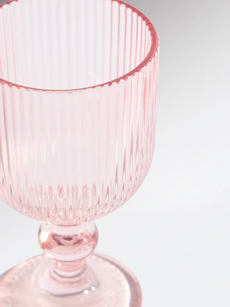 Westside Home Pink Ribbed-Textured Wine Glass - Image 3