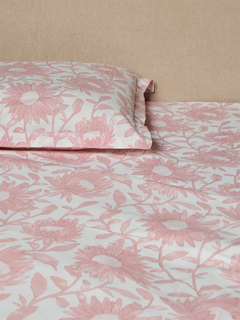 Westside Home Pink Sunflower Printed Queen Bed Sheet Set