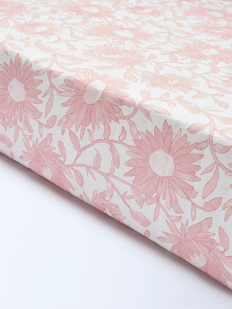 Westside Home Pink Sunflower Reversible Quilted Queen Bed Comforter - Image 2