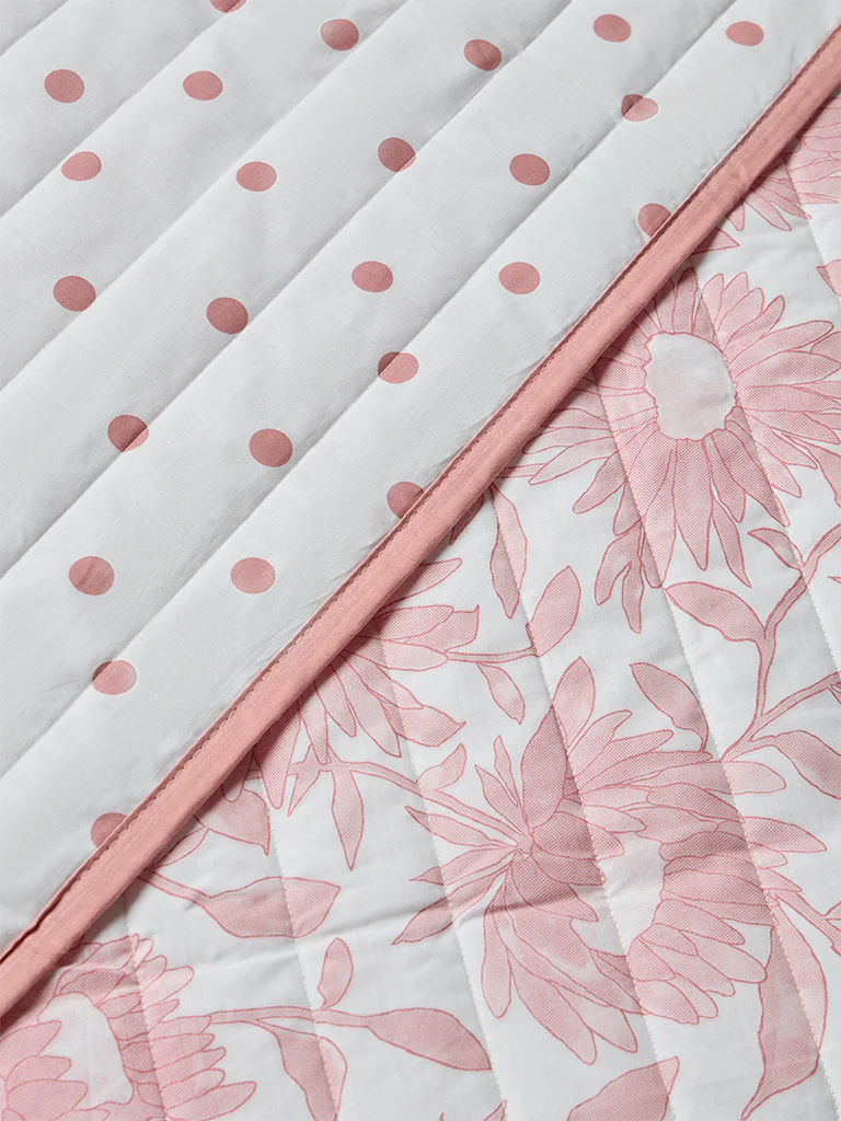 Westside Home Pink Sunflower Reversible Quilted Queen Bed Comforter - Image 3