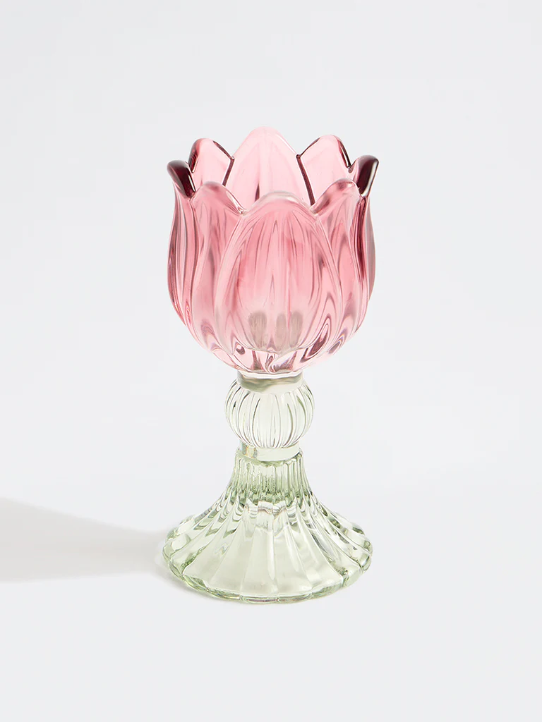 Westside Home Pink Tulip Glass Candle Holder - Image 2