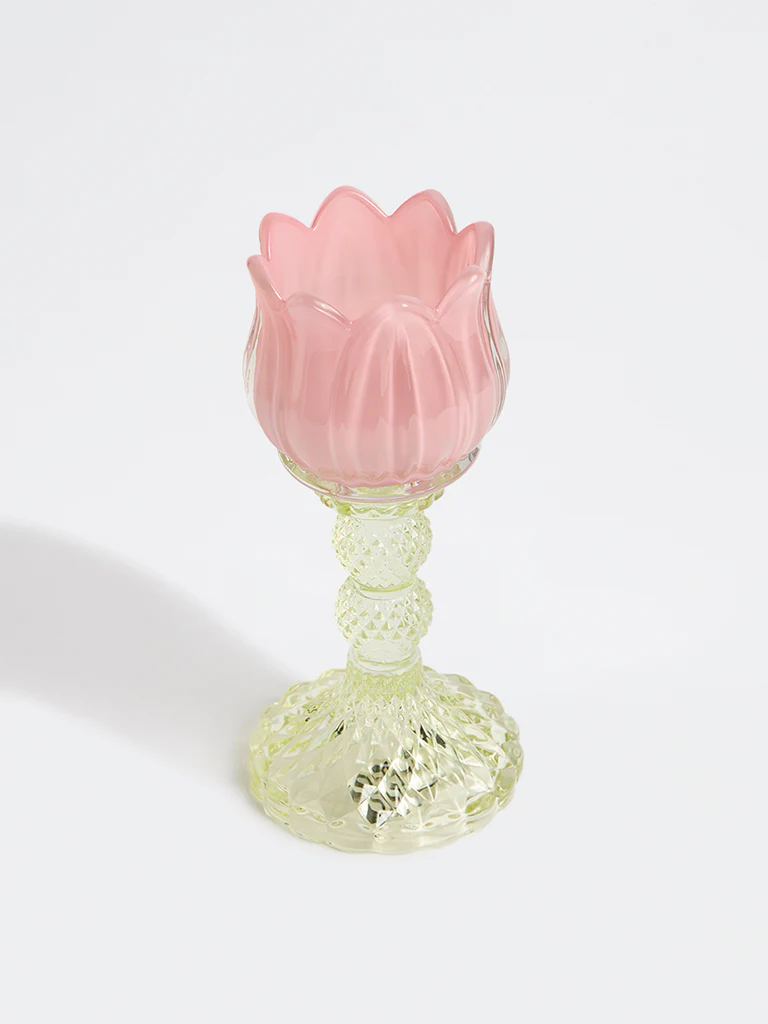 Westside Home Pink Tulip Glass Tealight Holder - Image 2