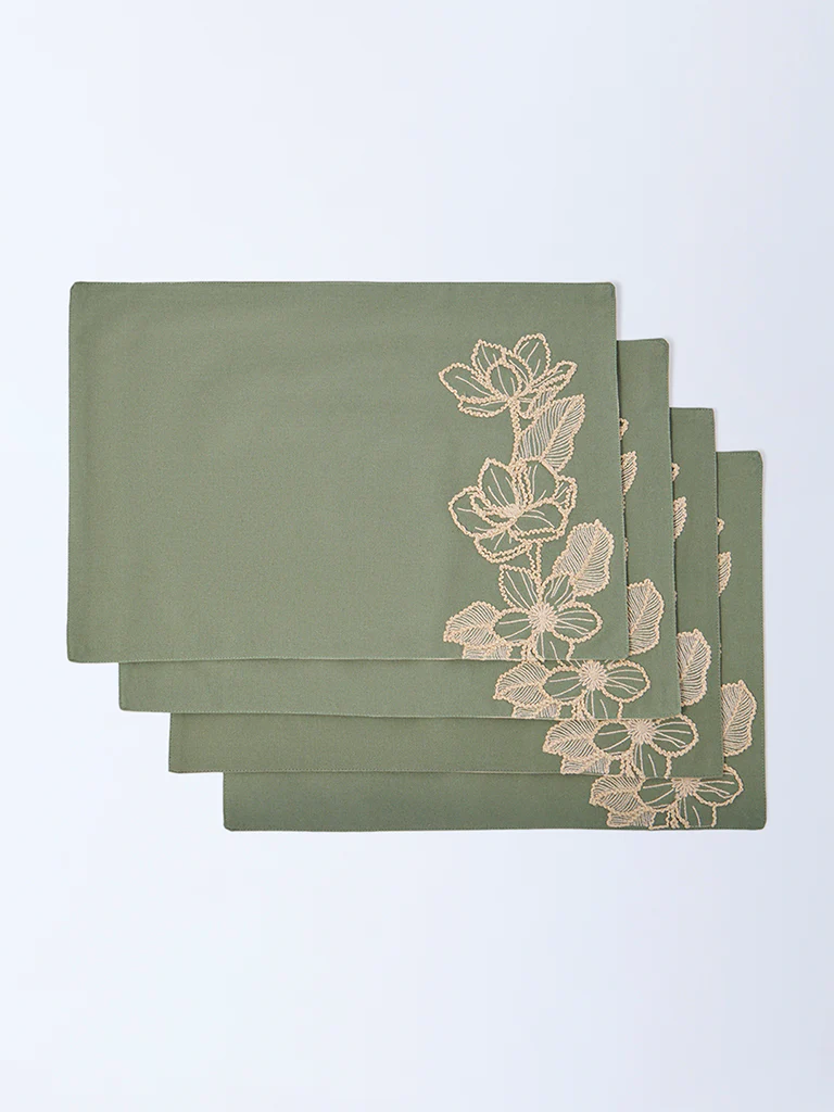 Westside Home Sage Floral Embroidered Placemats (Set of 4) - Image 2