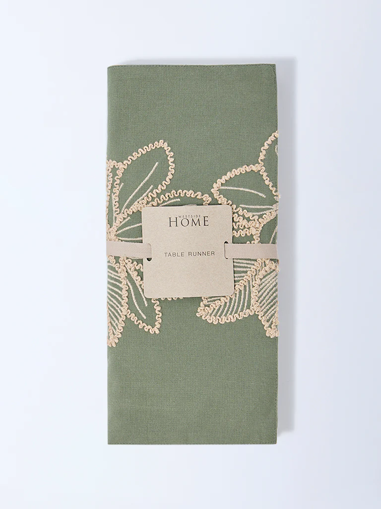 Westside Home Sage Floral Embroidered Table Runner