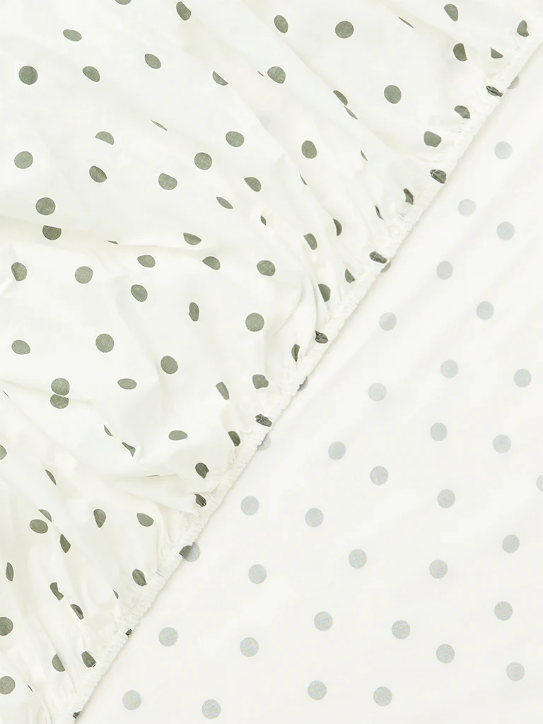 Westside Home Sage Polka Dot Printed Fitted Queen Bed Sheet Set - Image 4