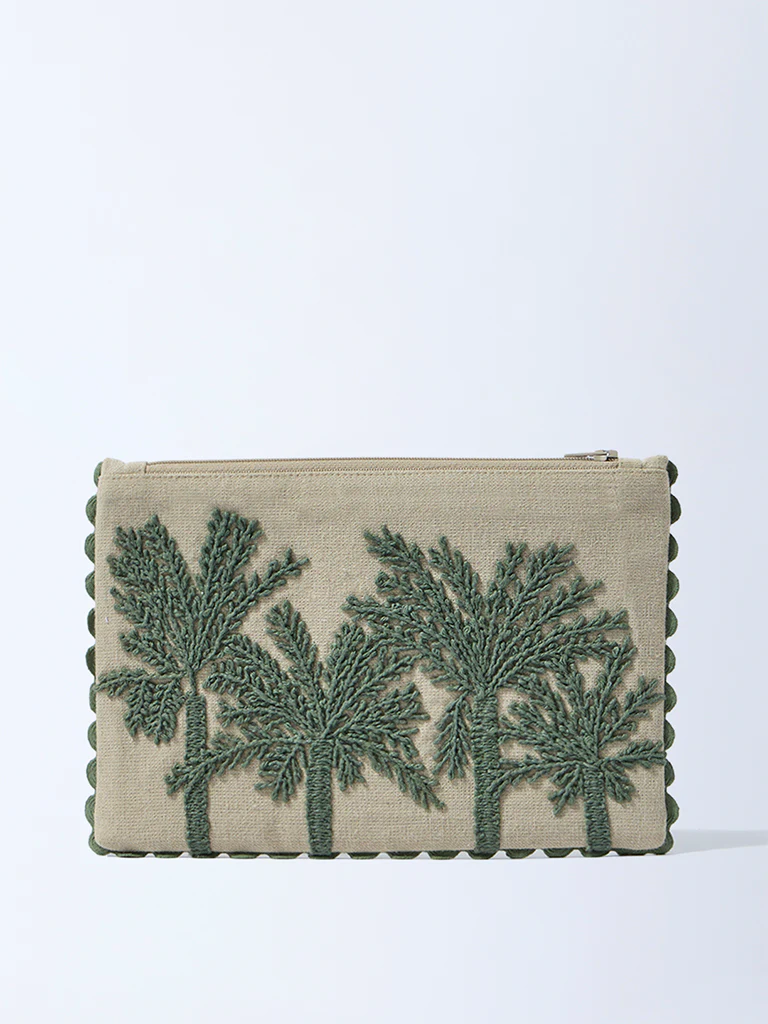 Westside Home Sage Toile Embroidered Pouch