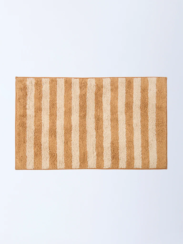 Westside Home Tan Stripe Pattern Bath Mat
