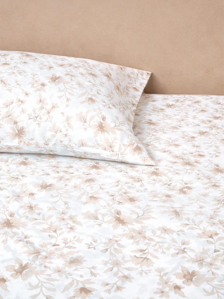 Westside Home Taupe Floral Printed Queen Bed Sheet Set
