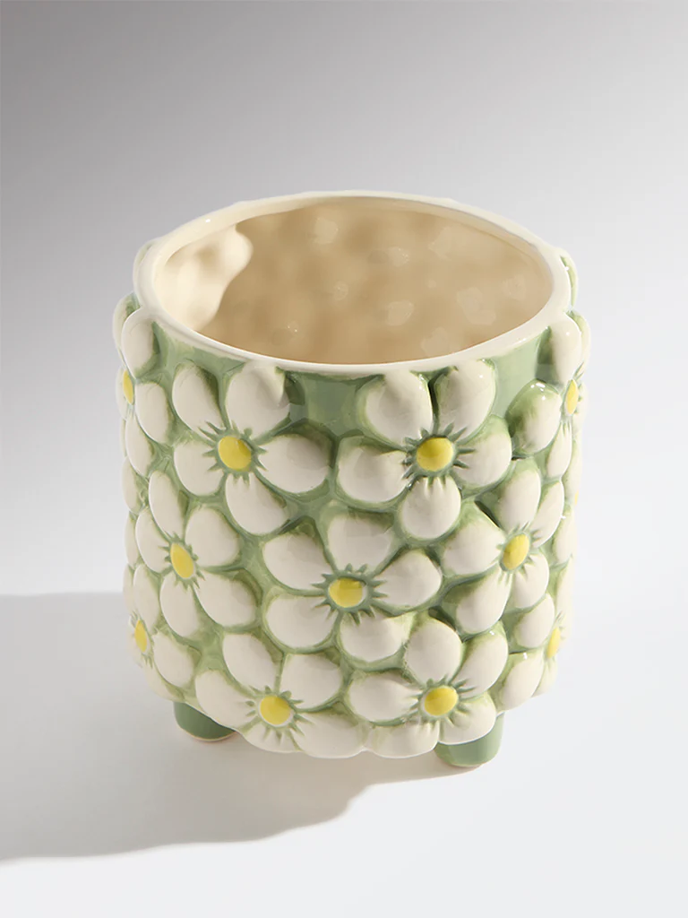 Westside Home White and Green Daisy Pot - Large - Image 2